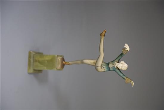 An Art Deco cold painted bronze and ivory figure, by Dakon, H. 27.5cm
